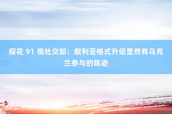 探花 91 俄社交部：叙利亚格式升级显然有乌克兰参与的陈迹