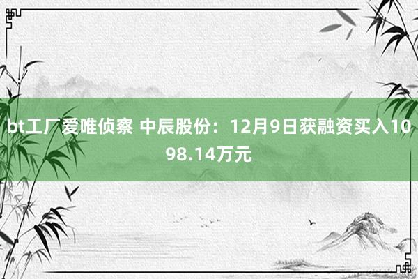 bt工厂爱唯侦察 中辰股份：12月9日获融资买入1098.14万元