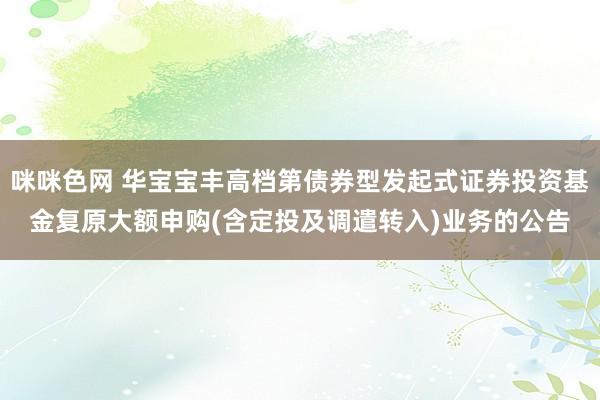 咪咪色网 华宝宝丰高档第债券型发起式证券投资基金复原大额申购(含定投及调遣转入)业务的公告