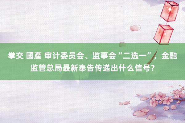 拳交 國產 审计委员会、监事会“二选一”，金融监管总局最新奉告传递出什么信号？