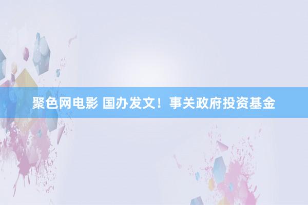 聚色网电影 国办发文！事关政府投资基金